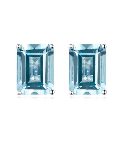 Natural Aquamarine Studs Earrings, 14k White Gold, Aquamarine Earrings, Aquamarine Silver Earrings, Luxury Earrings, Emerald Cut Earrings | Save 33% - Rajasthan Living