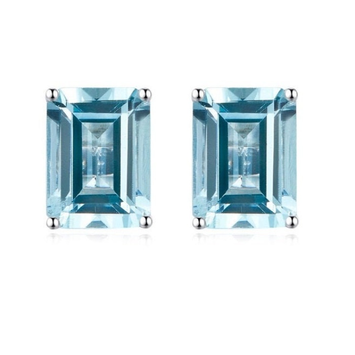 Natural Aquamarine Studs Earrings, 14k White Gold, Aquamarine Earrings, Aquamarine Silver Earrings, Luxury Earrings, Emerald Cut Earrings | Save 33% - Rajasthan Living 5