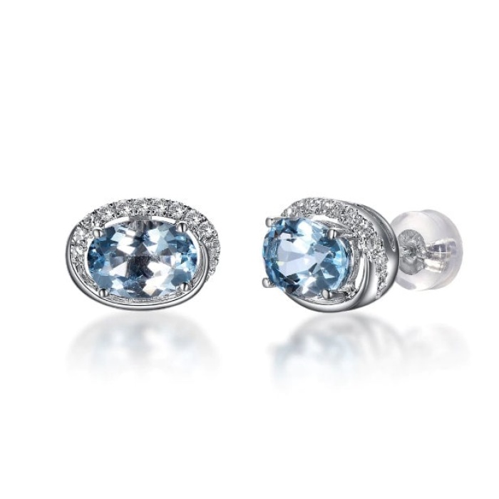 Natural Aquamarine Studs Earrings, 18k White Gold, Aquamarine Earrings, Aquamarine Silver Earrings, Luxury Earrings, Oval Cut Earrings | Save 33% - Rajasthan Living 6