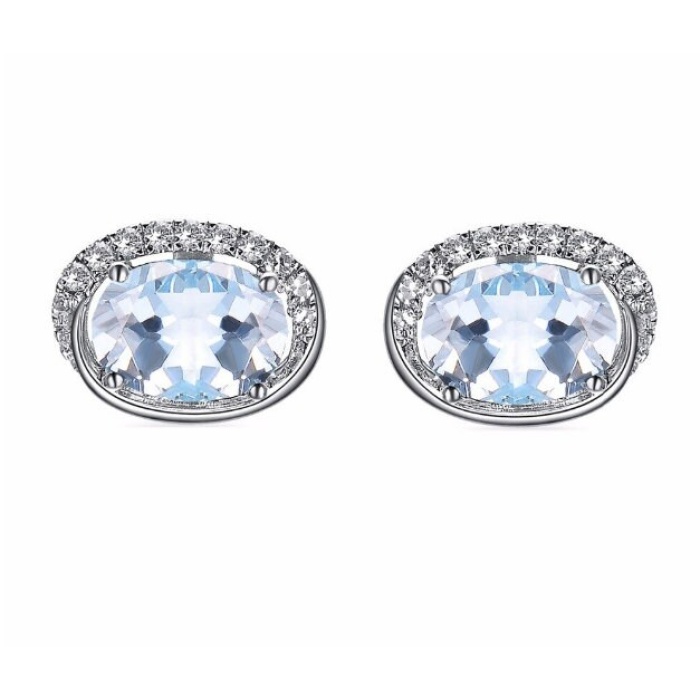 Natural Aquamarine Studs Earrings, 18k White Gold, Aquamarine Earrings, Aquamarine Silver Earrings, Luxury Earrings, Oval Cut Earrings | Save 33% - Rajasthan Living 8