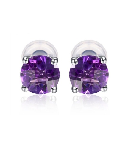 Natural Amethyst Stud Earrings, 14k White Gold Stud Earrings, Amethyst Earrings, Gold Earrings, Luxury Earrings, Round Cut Earrings | Save 33% - Rajasthan Living