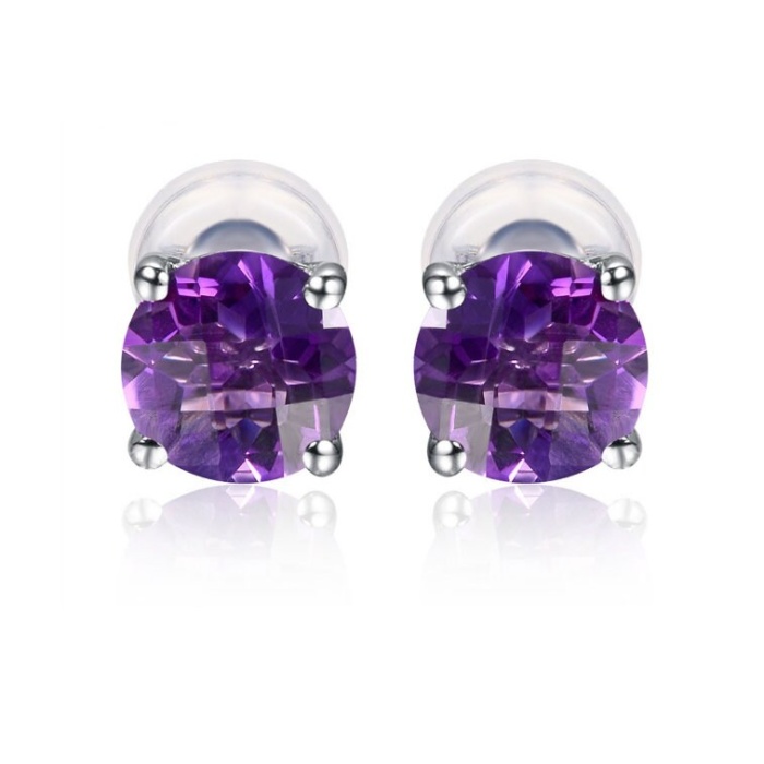 Natural Amethyst Stud Earrings, 14k White Gold Stud Earrings, Amethyst Earrings, Gold Earrings, Luxury Earrings, Round Cut Earrings | Save 33% - Rajasthan Living 5