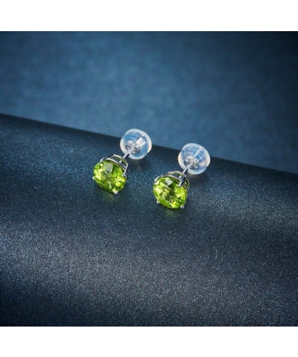 Natural Peridot Stud Earrings, 14k White Gold Stud Earrings, Peridot Earrings, Gold Earrings, Luxury Earrings, Round Cut Earrings | Save 33% - Rajasthan Living