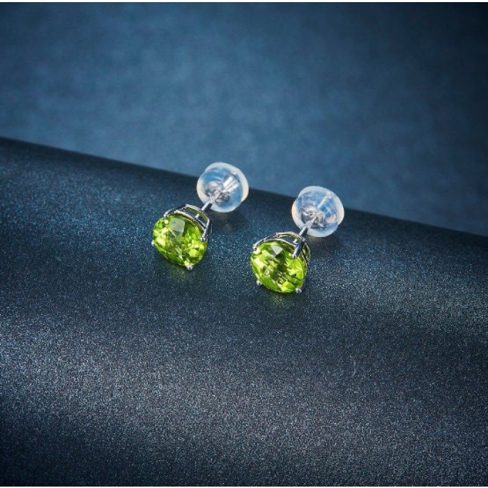 Natural Peridot Stud Earrings, 14k White Gold Stud Earrings, Peridot Earrings, Gold Earrings, Luxury Earrings, Round Cut Earrings | Save 33% - Rajasthan Living 5