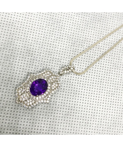 Amethyst Pendant, Engagement Pendent, Silver Amethyst Pendent, Woman Pendant, Pendant Necklace, Luxury Pendent, Oval Cut Stone Pendent | Save 33% - Rajasthan Living 3