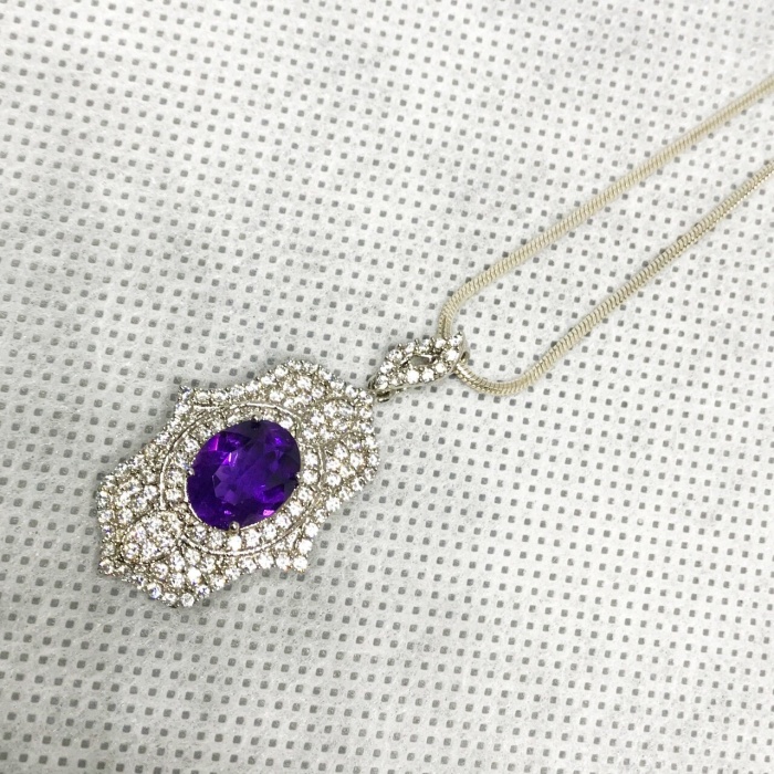 Amethyst Pendant, Engagement Pendent, Silver Amethyst Pendent, Woman Pendant, Pendant Necklace, Luxury Pendent, Oval Cut Stone Pendent | Save 33% - Rajasthan Living 6