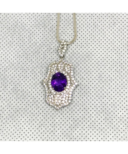 Amethyst Pendant, Engagement Pendent, Silver Amethyst Pendent, Woman Pendant, Pendant Necklace, Luxury Pendent, Oval Cut Stone Pendent | Save 33% - Rajasthan Living