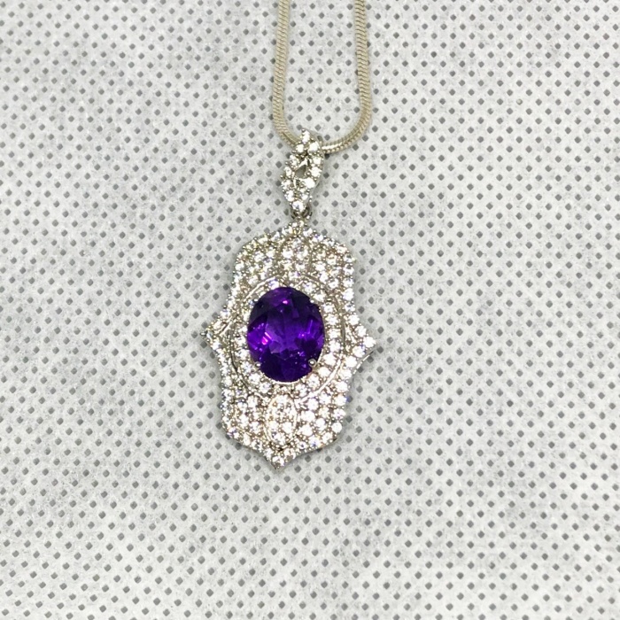 Amethyst Pendant, Engagement Pendent, Silver Amethyst Pendent, Woman Pendant, Pendant Necklace, Luxury Pendent, Oval Cut Stone Pendent | Save 33% - Rajasthan Living 5