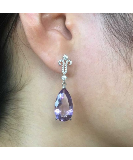 Natural Amethyst Drop Earrings, 925 Sterling SIlver Drop Earrings, Amethyst Earrings, Gold Earrings, Luxury Earrings, Pear Cut Earrings | Save 33% - Rajasthan Living 3