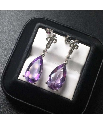 Natural Amethyst Drop Earrings, 925 Sterling SIlver Drop Earrings, Amethyst Earrings, Gold Earrings, Luxury Earrings, Pear Cut Earrings | Save 33% - Rajasthan Living