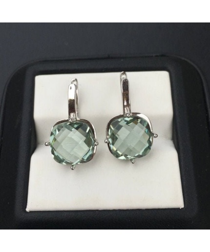 Natural Green Amethyst Drop Earrings, 925 Sterling Silver, Green Amethyst Earrings, Luxury Earrings, Green Amethyst Cushion Earrings | Save 33% - Rajasthan Living