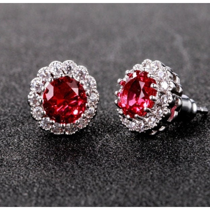 Ruby Studs Earrings, 925 Sterling Silver, Ruby Studs, Ruby Earrings, Ruby Luxury Earrings, Gift For Her, Ruby Round cut Earrings | Save 33% - Rajasthan Living 5