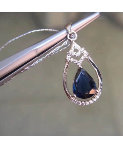 Blue Sapphire Pendant, Engagement Pendent, Sapphire Silver Pendent, Woman Pendant, Pendant Necklace, Luxury Pendent, Pear Cut Stone Pendent | Save 33% - Rajasthan Living