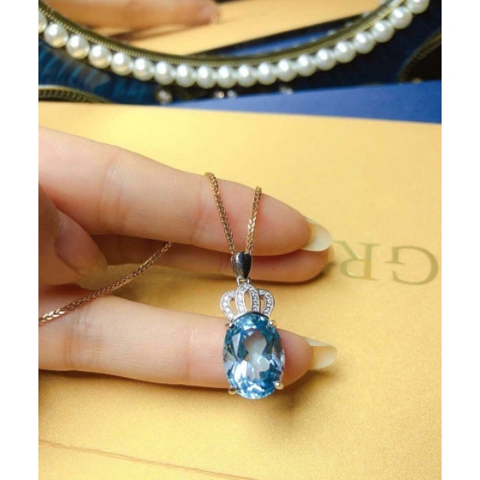 Natural Blue Topaz Pendant, Engagement Blue Topaz Silver Pendent, Woman Pendant, Pendant Necklace, Luxury Pendent, Oval Cut Stone Pendent | Save 33% - Rajasthan Living 7