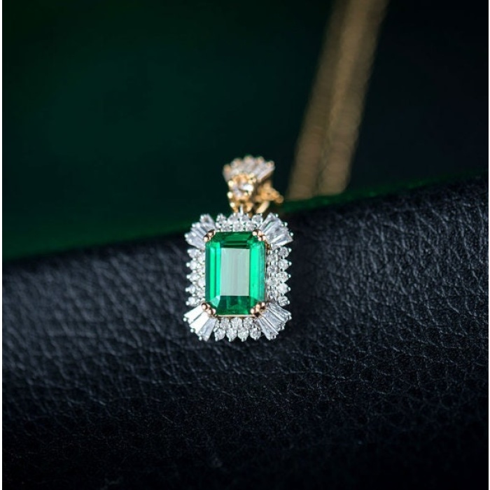 Natural Emerald Pendant, 18Kt Multi-tone Gold, Emerald Gold Pendent, Woman Pendant, Pendant Necklace, Luxury Pendent, Emerald Cut Pendent | Save 33% - Rajasthan Living 6