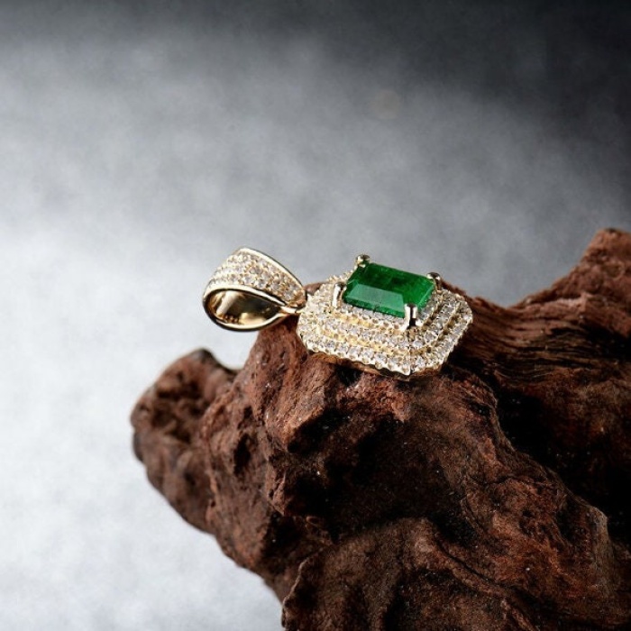 Natural Emerald Pendant, 14k Yellow Gold, Emerald Gold Pendent, Woman Pendant, Pendant Necklace, Luxury Pendent, Emerald Cut Pendent | Save 33% - Rajasthan Living 9