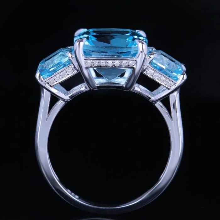 Natural Blue Topaz Ring, 10k White Gold, Topaz Engagement Ring, Topaz Ring, Wedding Ring, luxury Ring, soliture Ring, Cushion cut Ring | Save 33% - Rajasthan Living 7