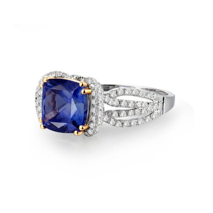 Natural Tanzanite Ring, 18k Solid White Gold Engagement Ring, Wedding Ring, Tanzanite Ring, luxury Ring, soliture Ring, Cushion cut Ring | Save 33% - Rajasthan Living 6