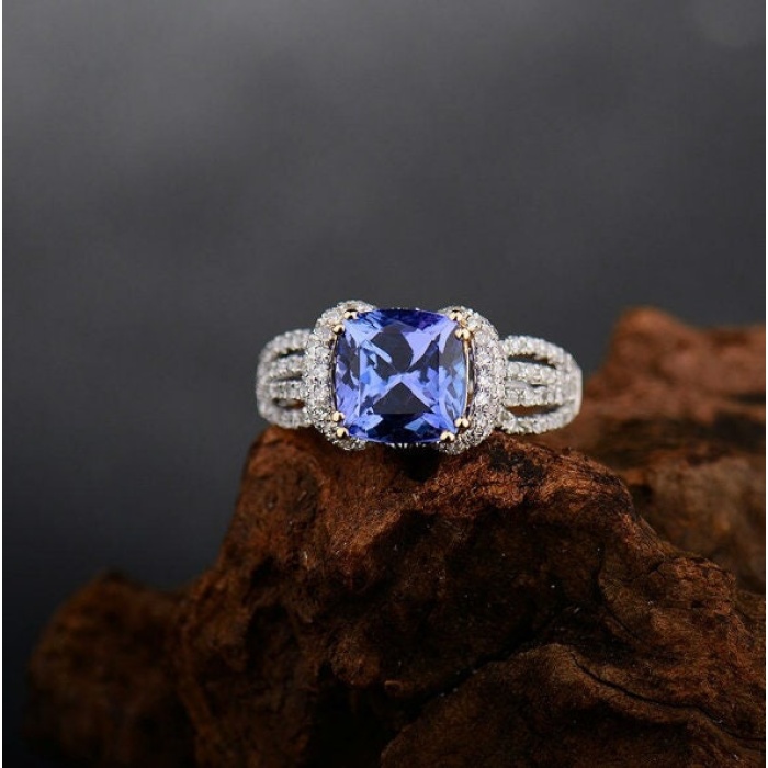 Natural Tanzanite Ring, 18k Solid White Gold Engagement Ring, Wedding Ring, Tanzanite Ring, luxury Ring, soliture Ring, Cushion cut Ring | Save 33% - Rajasthan Living 7