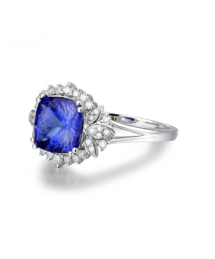 Natural Tanzanite Ring, 18k Solid White Gold Engagement Ring, Wedding Ring, Tanzanite Ring, luxury Ring, soliture Ring, Cushion cut Ring | Save 33% - Rajasthan Living