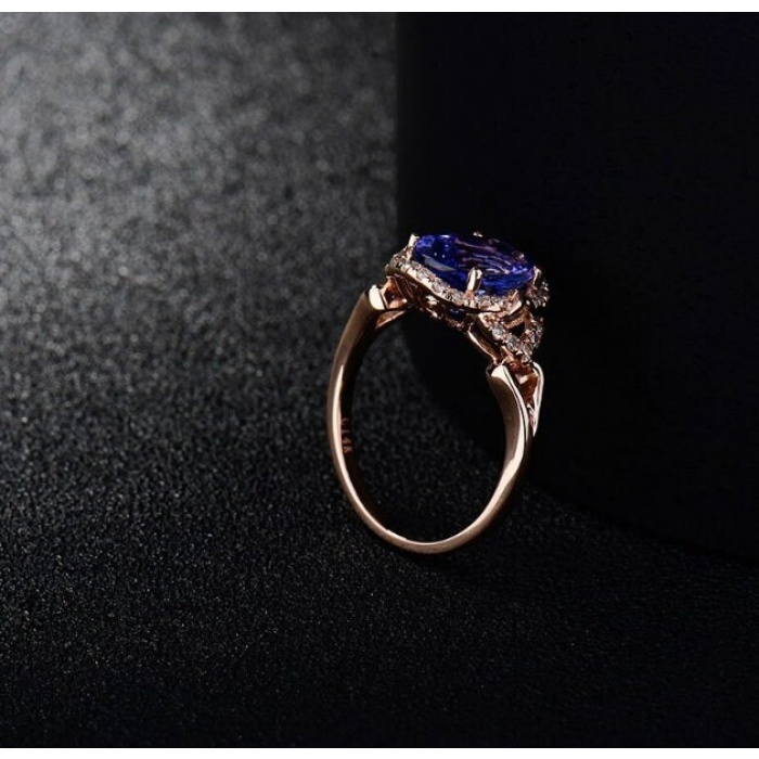 Natural Tanzanite Ring, 14k Solid Rose Gold Engagement Ring, Wedding Ring, Tanzanite Ring, luxury Ring, soliture Ring, Oval cut Ring | Save 33% - Rajasthan Living 8