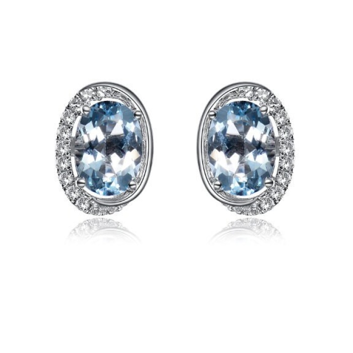 Natural Aquamarine Studs Earrings, 18k White Gold, Aquamarine Earrings, Aquamarine Silver Earrings, Luxury Earrings, Oval Cut Earrings | Save 33% - Rajasthan Living 5