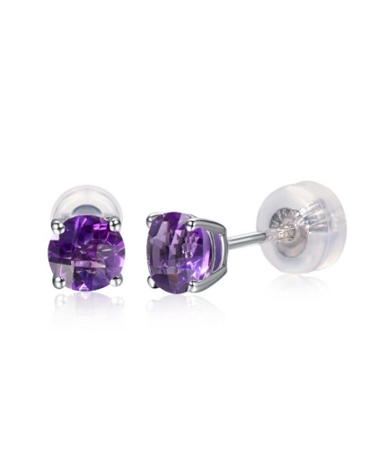 Natural Amethyst Stud Earrings, 14k White Gold Stud Earrings, Amethyst Earrings, Gold Earrings, Luxury Earrings, Round Cut Earrings | Save 33% - Rajasthan Living 3