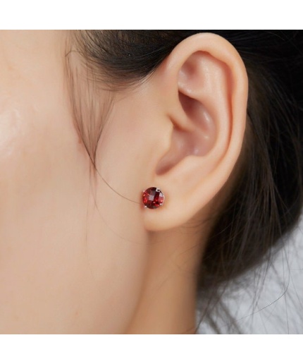 Natural Garnet Stud Earrings, 14k White Gold Stud Earrings, Garnet  Earrings, Gold Earrings, Luxury Earrings, Round Cut Earrings | Save 33% - Rajasthan Living 3