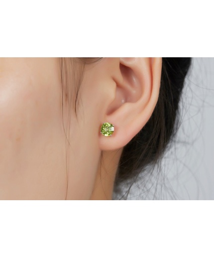 Natural Peridot Stud Earrings, 14k White Gold Stud Earrings, Peridot Earrings, Gold Earrings, Luxury Earrings, Round Cut Earrings | Save 33% - Rajasthan Living 3