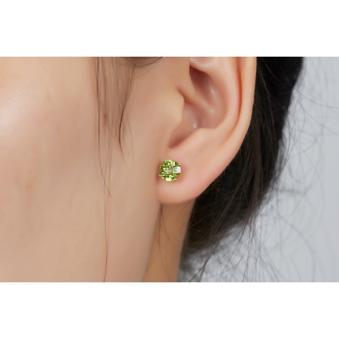 Natural Peridot Stud Earrings, 14k White Gold Stud Earrings, Peridot Earrings, Gold Earrings, Luxury Earrings, Round Cut Earrings | Save 33% - Rajasthan Living 6