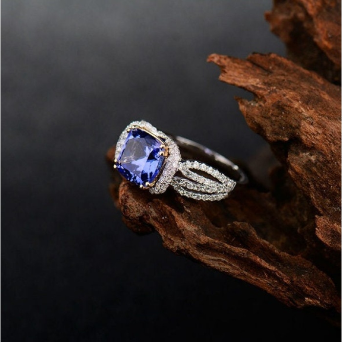 Natural Tanzanite Ring, 18k Solid White Gold Engagement Ring, Wedding Ring, Tanzanite Ring, luxury Ring, soliture Ring, Cushion cut Ring | Save 33% - Rajasthan Living 8