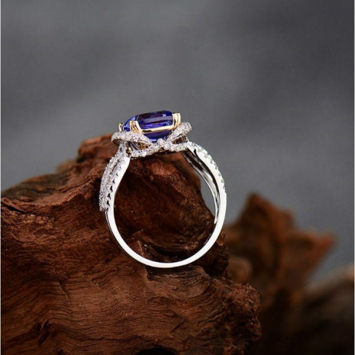 Natural Tanzanite Ring, 18k Solid White Gold Engagement Ring, Wedding Ring, Tanzanite Ring, luxury Ring, soliture Ring, Cushion cut Ring | Save 33% - Rajasthan Living 9