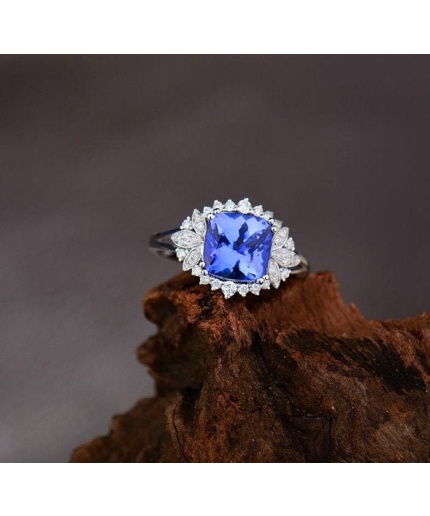 Natural Tanzanite Ring, 18k Solid White Gold Engagement Ring, Wedding Ring, Tanzanite Ring, luxury Ring, soliture Ring, Cushion cut Ring | Save 33% - Rajasthan Living 3