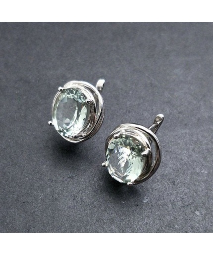 Natural Green Amethyst Drop Earrings, 925 Sterling Silver, Green Amethyst Earrings, Luxury Earrings, Green Amethyst Oval Earrings | Save 33% - Rajasthan Living