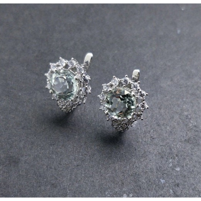 Natural Green Amethyst Studs Earrings, 925 Sterling Silver, Green Amethyst Earrings, Luxury Earrings, Green Amethyst Round Earrings | Save 33% - Rajasthan Living 9