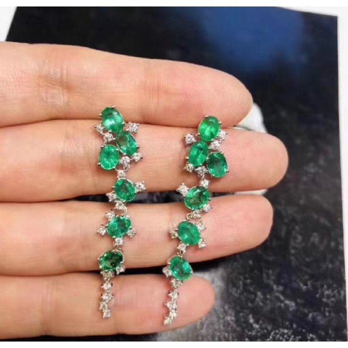 Natural Emerald Drop Earrings, 925 Sterling Silver, Emerald Earrings, Emerald Silver Earrings, Luxury Earrings, Oval Cut Stone Earrings | Save 33% - Rajasthan Living 8