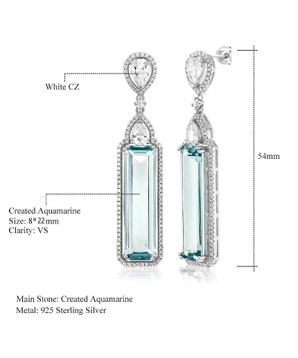 Lab Aquamarine Drop Earrings, 925 Sterling Silver, Aquamarine Earrings, Aquamarine Silver Earrings, Luxury Earrings, Baguette Cut Earrings | Save 33% - Rajasthan Living 3