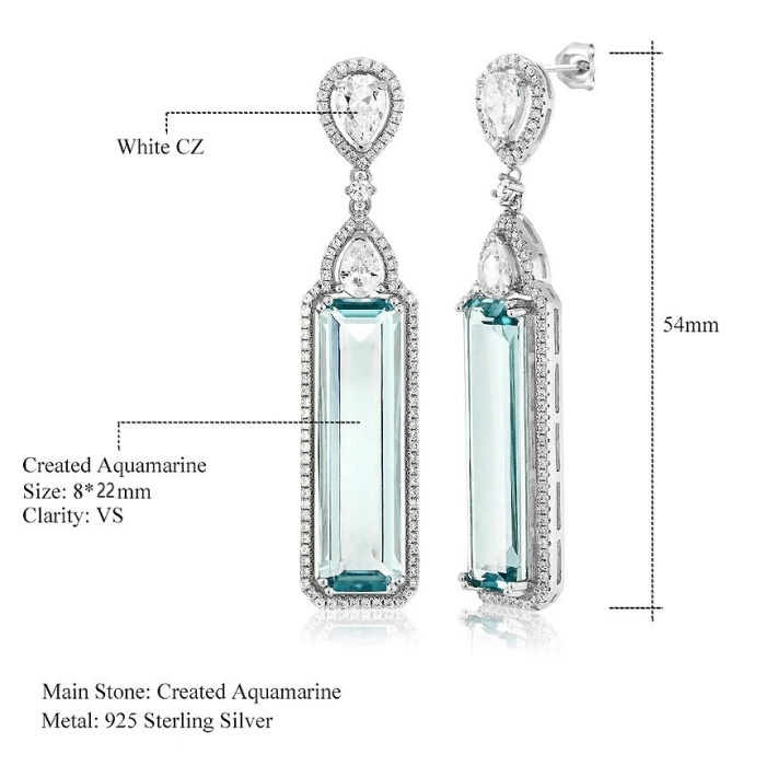 Lab Aquamarine Drop Earrings, 925 Sterling Silver, Aquamarine Earrings, Aquamarine Silver Earrings, Luxury Earrings, Baguette Cut Earrings | Save 33% - Rajasthan Living 6