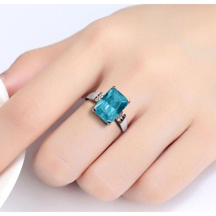 Aquamarine Woman Ring, Aquamarine Ring, 925 Sterling Silver Statement Ring, Engagement and Wedding Ring, Luxury Ring, Princess Cut Ring | Save 33% - Rajasthan Living 9