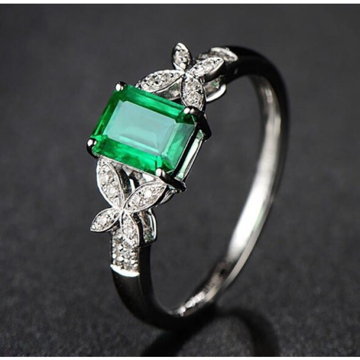 Emerald & Cubic Zirconia Woman Ring, 925 Sterling Silver, Emerald Ring, Statement Ring, Engagement and Wedding Ring, Emerald cut Ring | Save 33% - Rajasthan Living 7