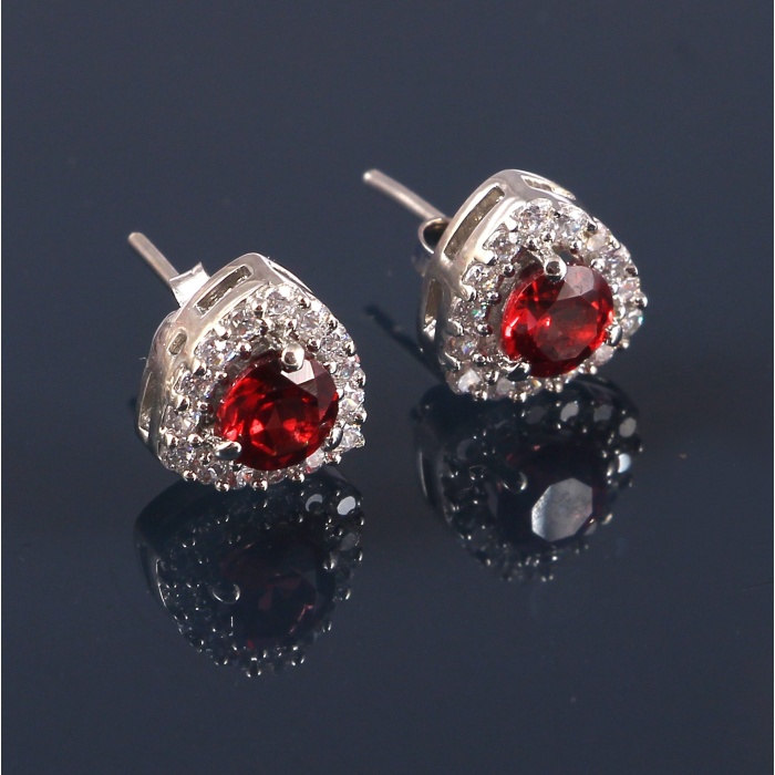 Natural Garnet Studs Earrings, Garnet Earrings, 925 Silver Earrings, Victorian Earrings, Bridesmaid Gift, Engagement Studs, Round Cut Studs | Save 33% - Rajasthan Living 5