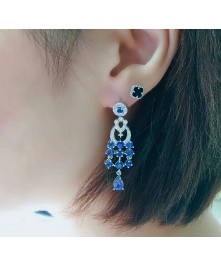 Natural Sri Lanka Sapphire Drop Earrings, 925 Sterling Silver, Sapphire Drops, Sapphire Silver Earrings, Luxury Earrings, Pear Cut Earrings | Save 33% - Rajasthan Living 3