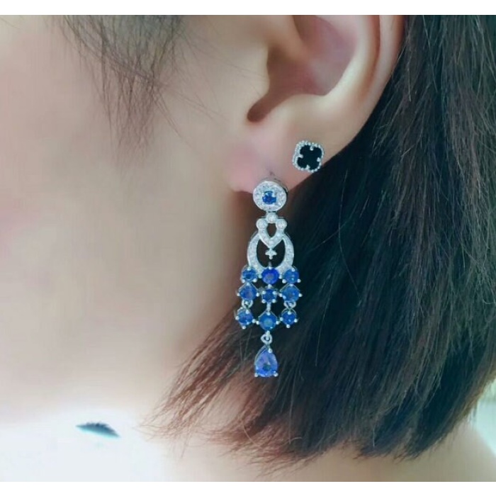 Natural Sri Lanka Sapphire Drop Earrings, 925 Sterling Silver, Sapphire Drops, Sapphire Silver Earrings, Luxury Earrings, Pear Cut Earrings | Save 33% - Rajasthan Living 6