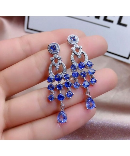 Natural Sri Lanka Sapphire Drop Earrings, 925 Sterling Silver, Sapphire Drops, Sapphire Silver Earrings, Luxury Earrings, Pear Cut Earrings | Save 33% - Rajasthan Living