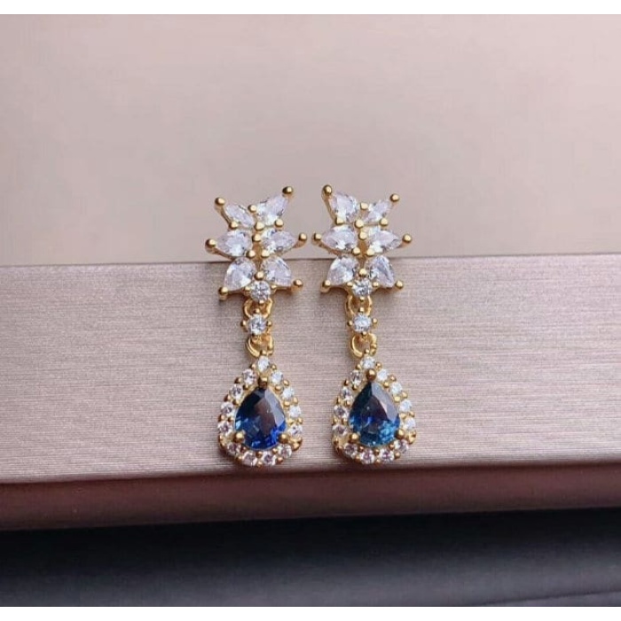 Natural Sapphire Drop Earrings, 925 Sterling Silver, Sapphire Earrings, Sapphire Silver Earrings, Luxury Earrings, Pear Cut Stone Earrings | Save 33% - Rajasthan Living 8