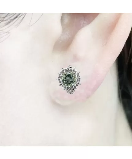 Natural Green Amethyst Studs Earrings, 925 Sterling Silver, Green Amethyst Earrings, Luxury Earrings, Green Amethyst Round Earrings | Save 33% - Rajasthan Living 3