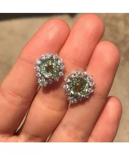 Natural Green Amethyst Studs Earrings, 925 Sterling Silver, Green Amethyst Earrings, Luxury Earrings, Green Amethyst Round Earrings | Save 33% - Rajasthan Living
