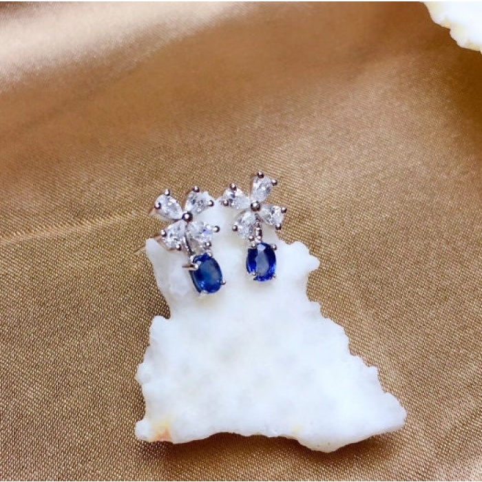 Natural Sapphire Drop Earrings, 925 Sterling Silver, Sapphire Earrings, Sapphire Silver Earrings, Luxury Earrings, Oval Cut Stone Earrings | Save 33% - Rajasthan Living 7