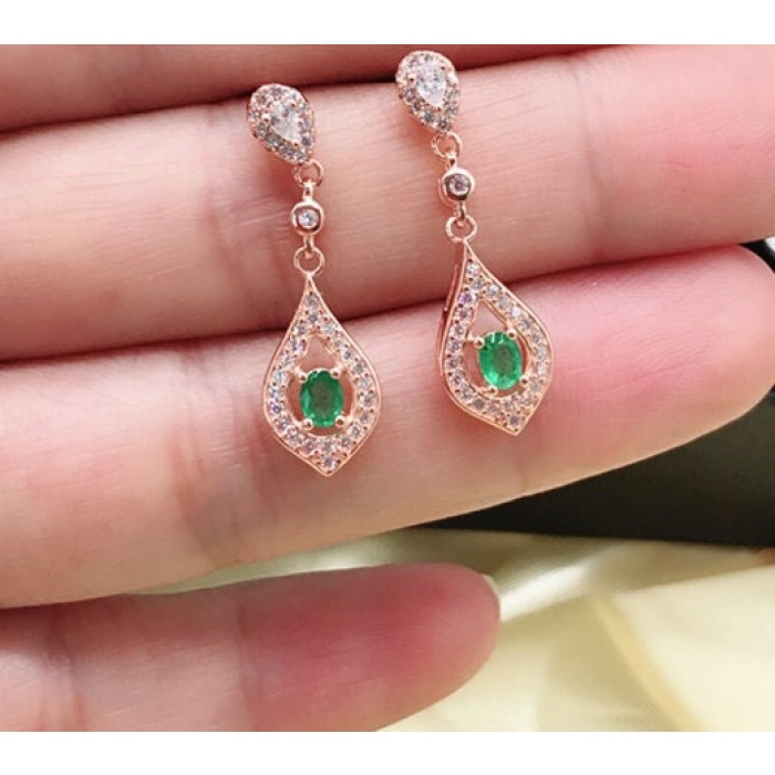 Natural Emerald Drop Earrings, 925 Sterling Silver, Emerald Earrings, Emerald Silver Earrings, Luxury Earrings, Oval Cut Stone Earrings | Save 33% - Rajasthan Living 7