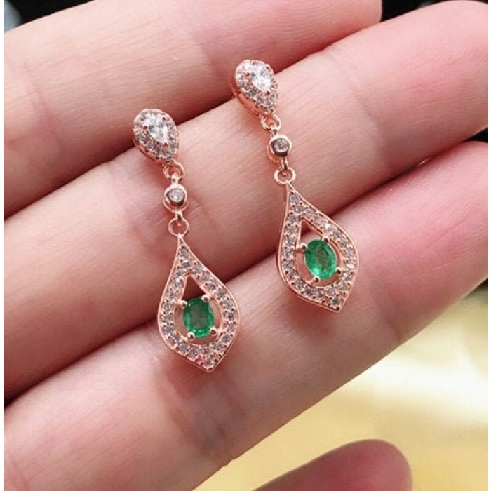 Natural Emerald Drop Earrings, 925 Sterling Silver, Emerald Earrings, Emerald Silver Earrings, Luxury Earrings, Oval Cut Stone Earrings | Save 33% - Rajasthan Living 5